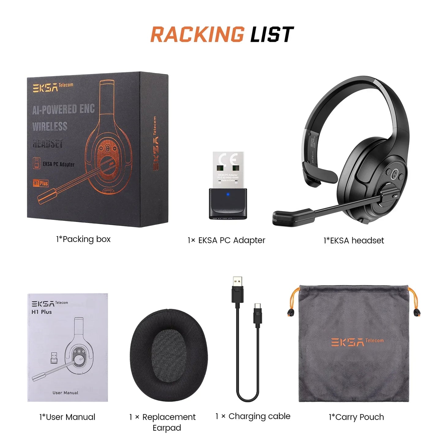 Casque EKSA sans fil Bluetooth 5.0 avec micro - ENC TWS réduction de bruit HiFi stéréo dynamique