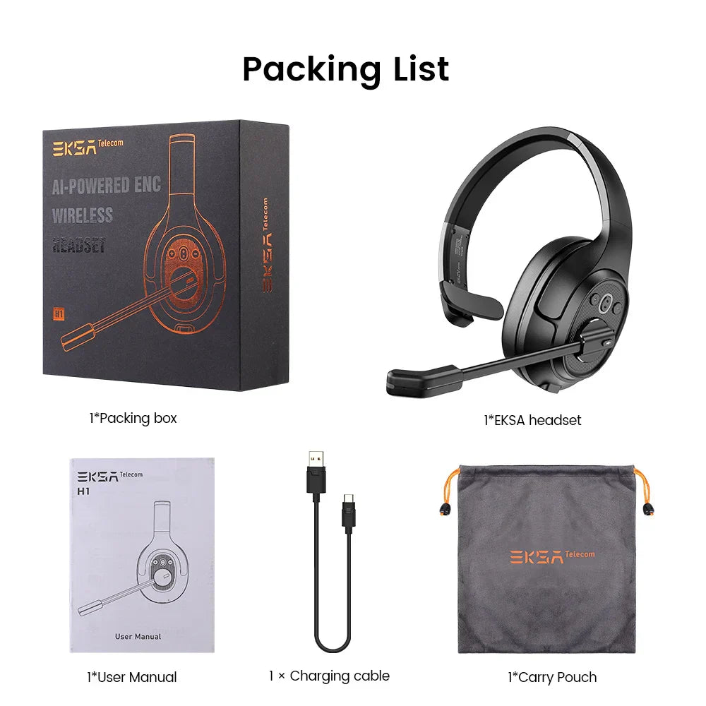 Casque EKSA sans fil Bluetooth 5.0 avec micro - ENC TWS réduction de bruit HiFi stéréo dynamique