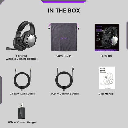 EKSA E1000 Casque de jeu sans fil Bluetooth avec microphone - TWS réduction de noise HiFi stéréo surround 7.1 casque dynamique