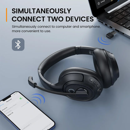 EKSA H6 Casque de jeu Bluetooth sans fil avec microphone - TWS Réduction de bruit HiFi Stéréo Casque dynamique