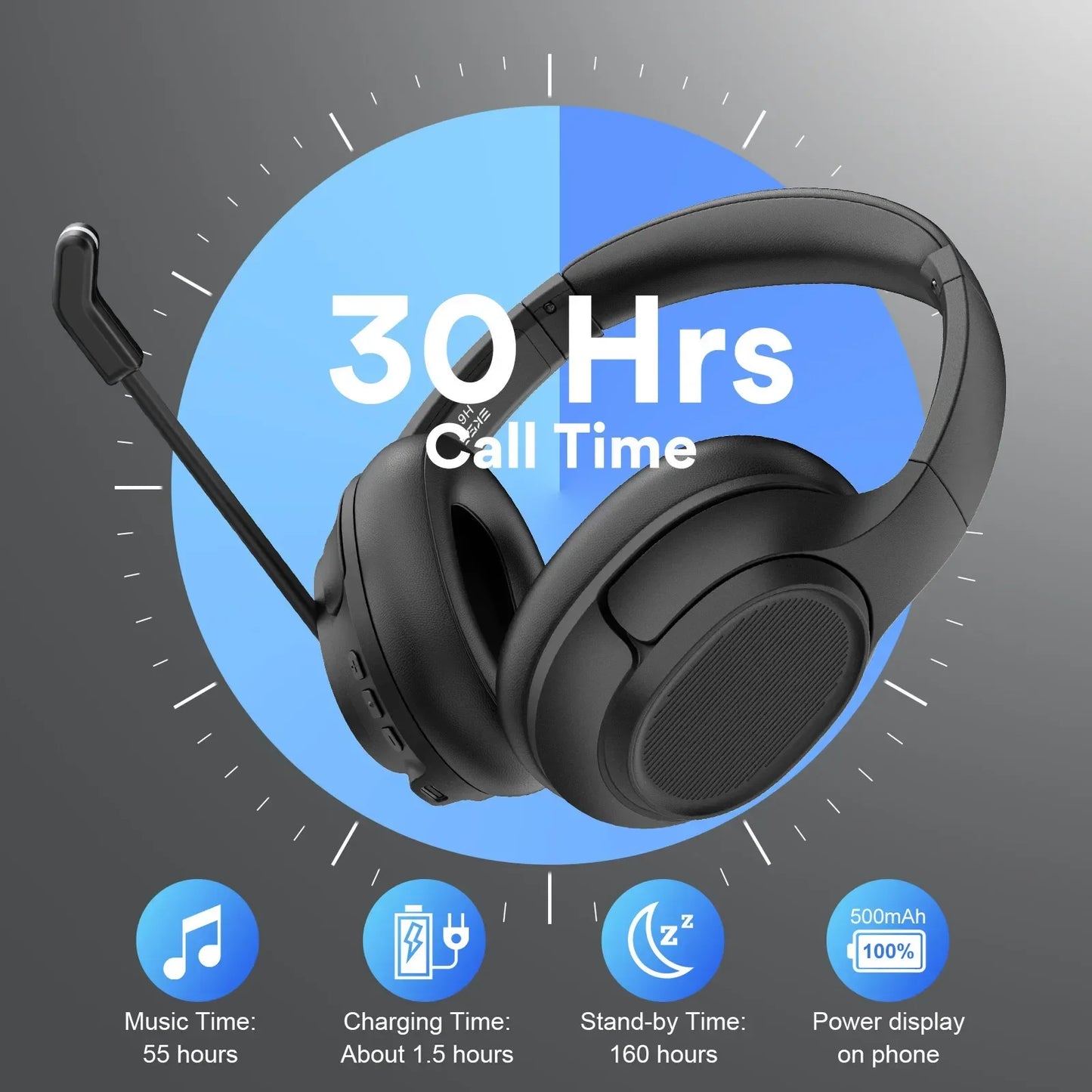 EKSA H6 Casque de jeu Bluetooth sans fil avec microphone - TWS Réduction de bruit HiFi Stéréo Casque dynamique