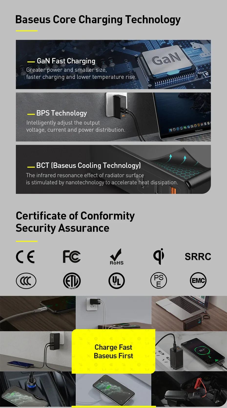 Baseus 17W 3-Port Chargeur Rapide - Prise USB A Power Delivery PD pour Téléphone