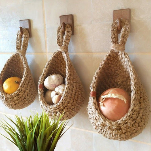 EcoWeave™ Wall Storage Basket | Woven Basket for Fruits and Vegetables | Space-Saving Kitchen Organization