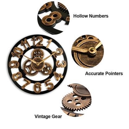 Montre murale rétro au style industriel | Montre murale décorative en bois