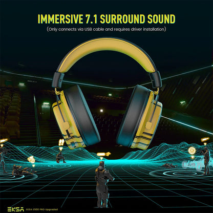 EKSA E900 Pro Casque de jeux câblé avec microphone - TWS Réduction de bruit HiFi Stéréo Surround 7.1 Casque dynamique