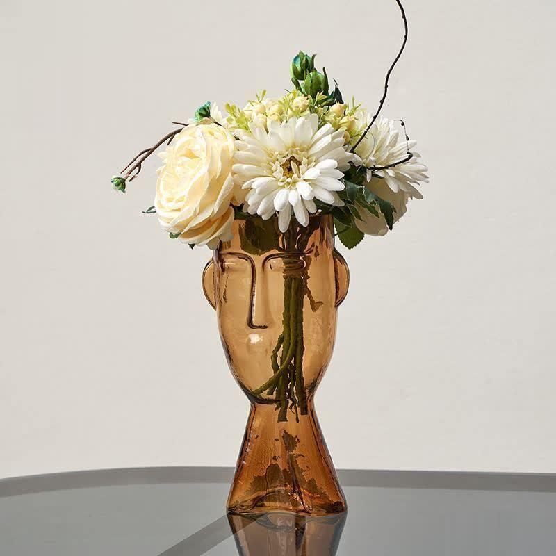 Floroux glass vase with face pattern | Handmade | Artistic design | Home decoration